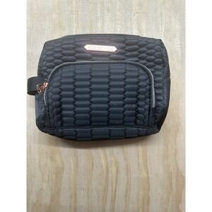 Amiee Kestenberg Black Quilted Rose Gold Metal Dual Zipper Around Makeup Bag